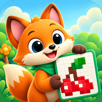 PixelCraft's fox mascot holding a pixel-art guide card